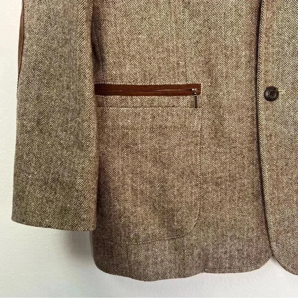Tommy Bahama Brown Wool‎ Blend Herringbone Tweed Blazer Elbow Patches Sz L - Picture 7 of 16